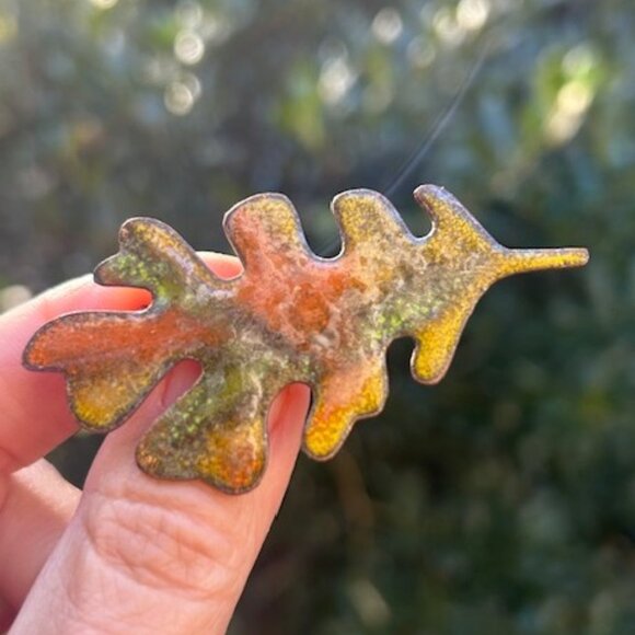 HOLIDAY🎄🎄FALL LEAF Copper Enamel Artisan BROOCHES – 3 LOT - Picture 3 of 6